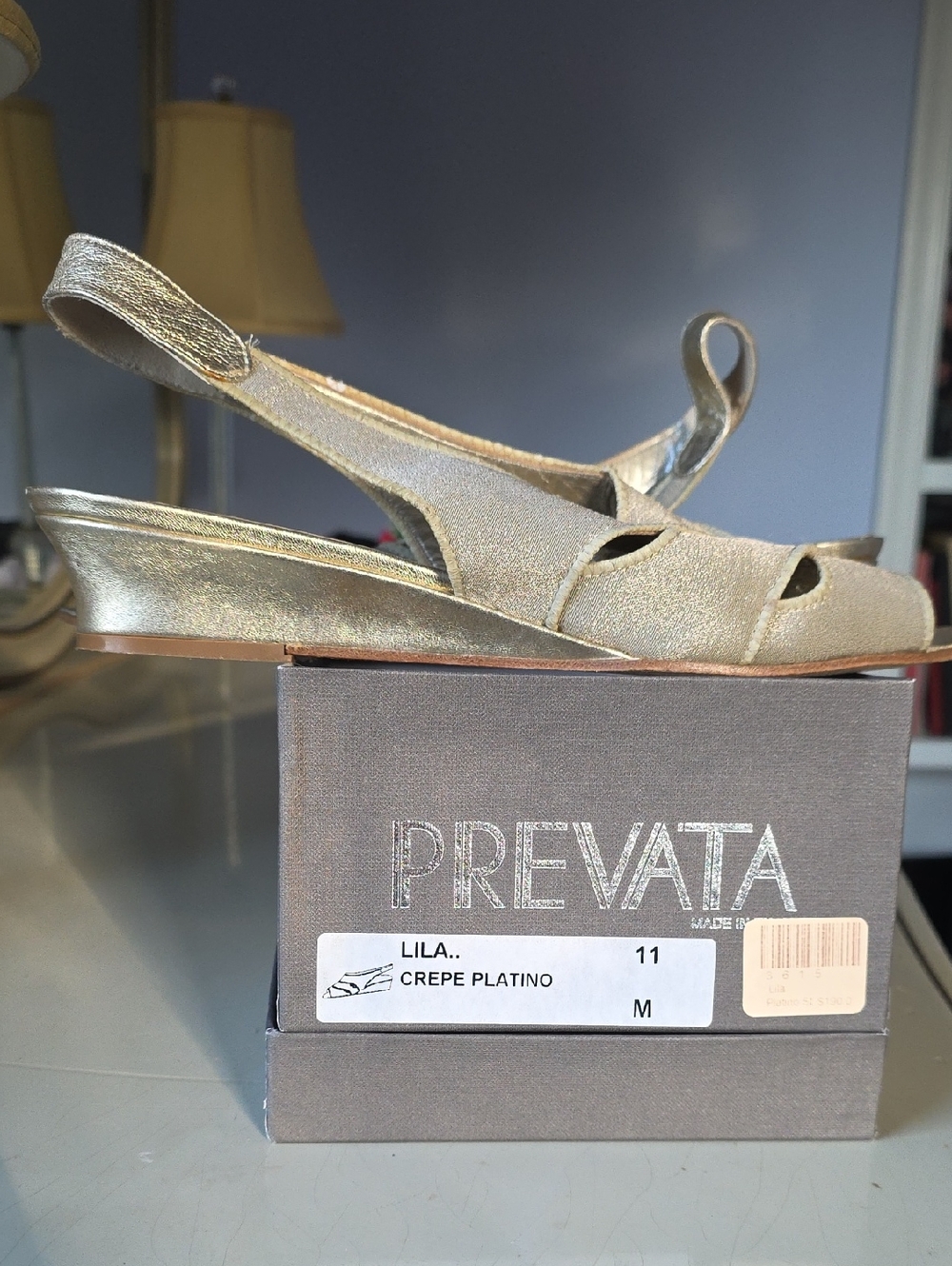 Prevata Sz 11 Lila Crepe Platino Slide In Wedge, Shimmer